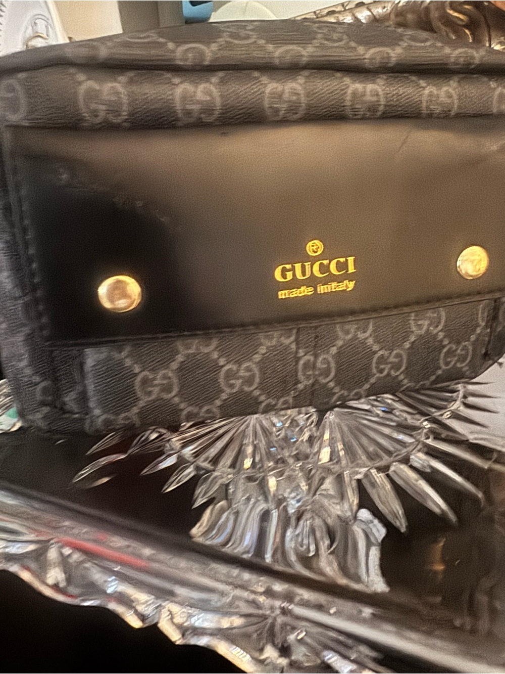 BlackCanvas Crossbody Bag with Gold Logo